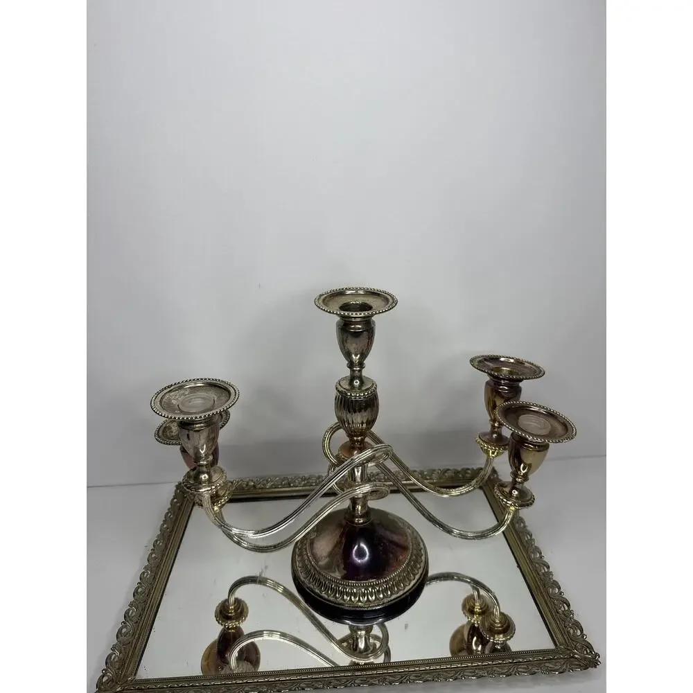 Godinger Candelabra Silver Plated Baroque Ornate 4 Arms 5 Candle Holder Wedding